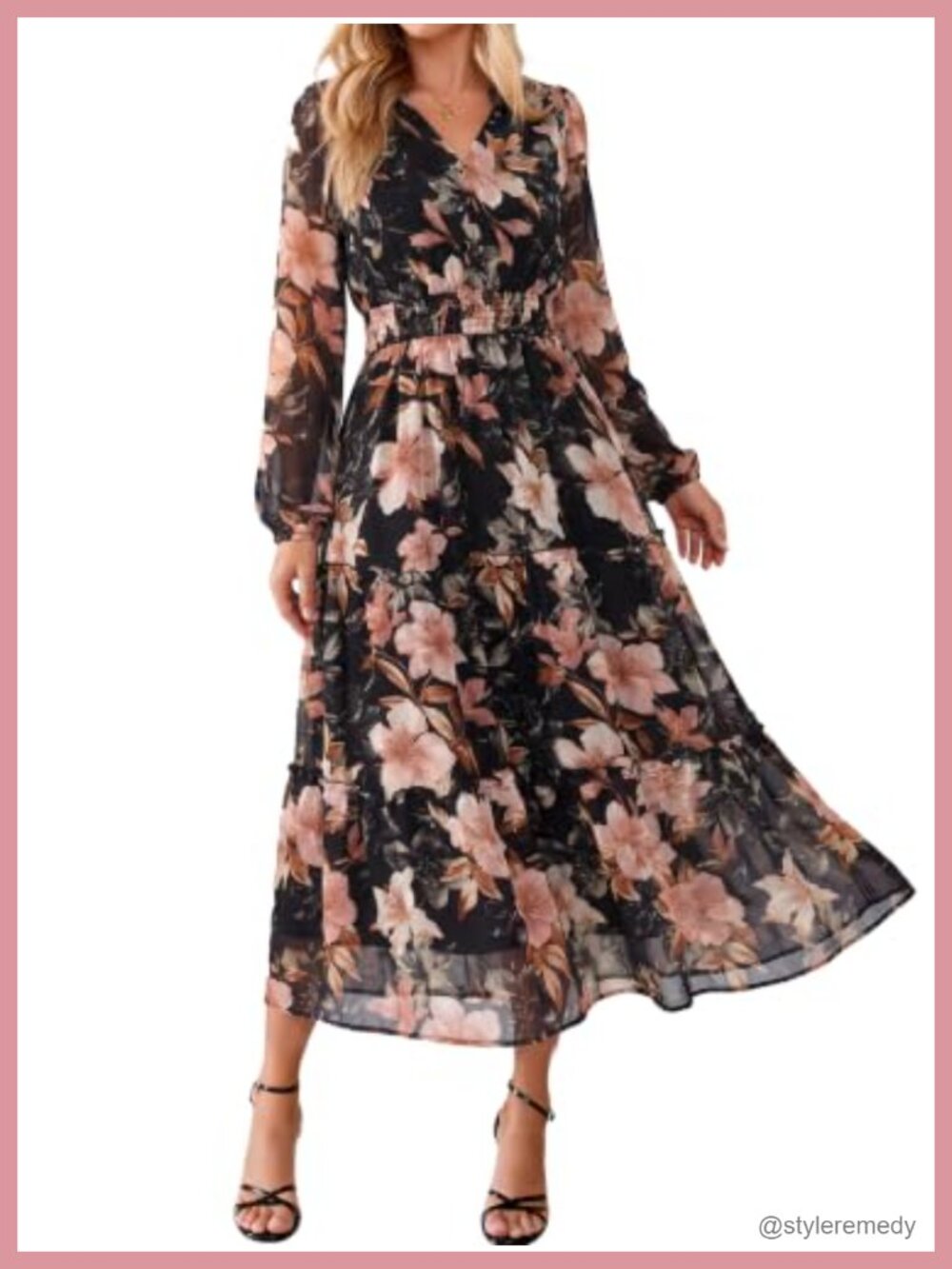 Simplee Floral Boho Maxi Dress Long Sleeve Flowy Wedding Guest Dress